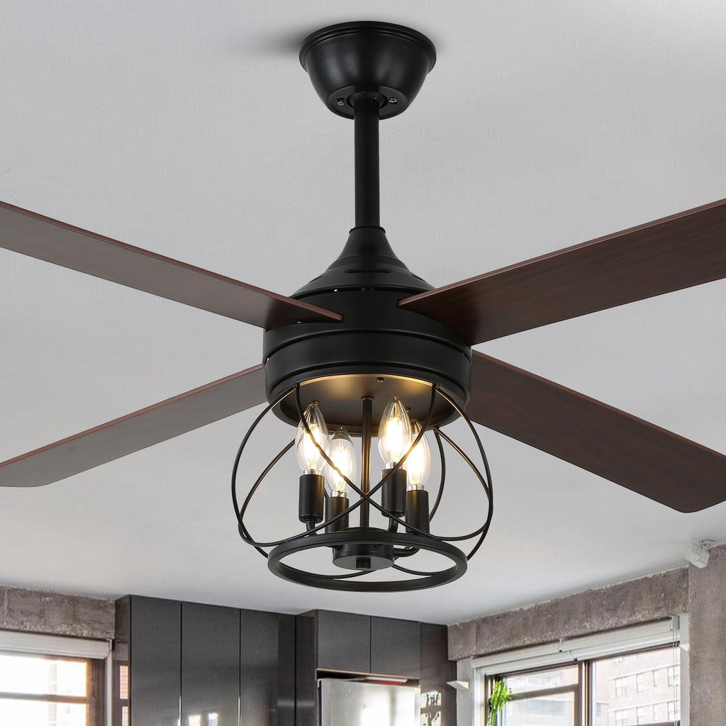 52" farmhouse rustic caged chandelier fan with light, main product view