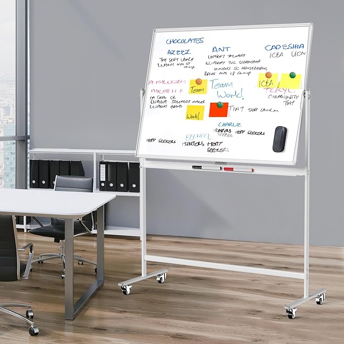 Rolling Whiteboard/w Height Adjustable, Mifuro 48 x 36 Large Portable Dry Erase - Image 2