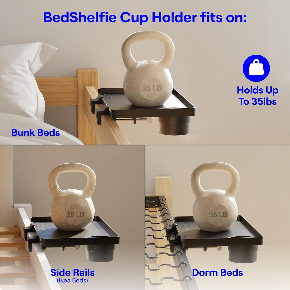 BedShelfie Bedside Shelf for Dorm Room - Dorm Essential 2.0, Black