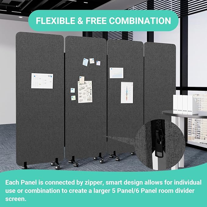 Soundproof Room Divider W/Wheels, 66in Office Dividers - Image 5