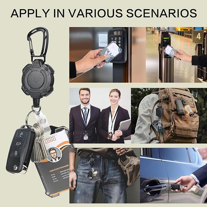 AIDSOTOU Badge Holder Retractable Clip Heavy Duty Carabiner Badge Reel Keychain - Image 6