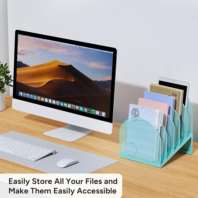 OUTIOE 5-Section Desk File Organizer, Metal Mesh Folder Organizer - Image 5