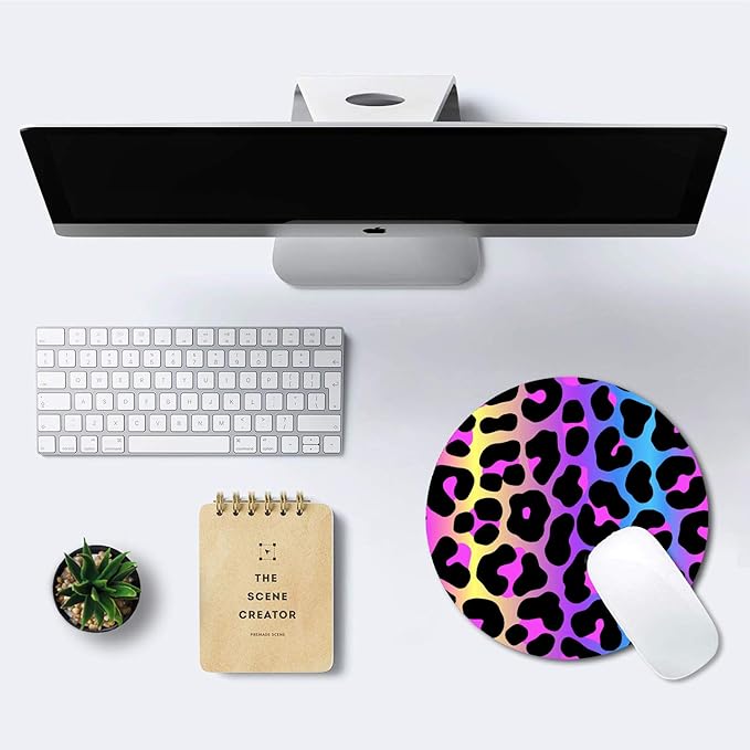 IMAYONDIA Cheetah Animal Print Gaming Mouse Pad, Colorful Leopard Round Mouse - Image 6