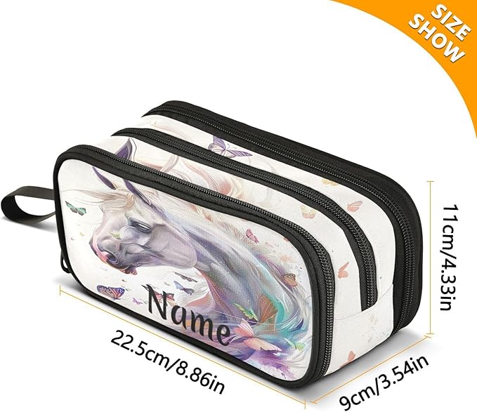 BOENLE Custom White Horse Butterflies Pencil Case Box Boys Girls Personalized - Image 4