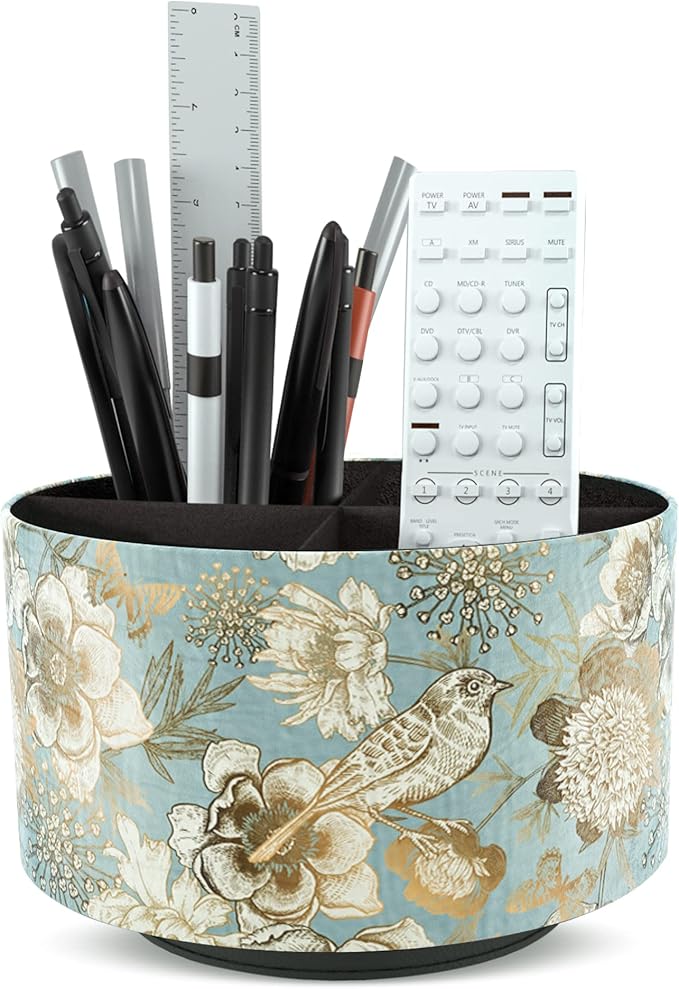 Hennaja Round Leather Art Supply Organizer, Remote Control Holder, 360 Degree by Hennaja