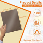 100 Sheets Coffee Shimmer Cardstock 8.5 x 11 Craft Paper, 92lb Premium Glossy - Image 2