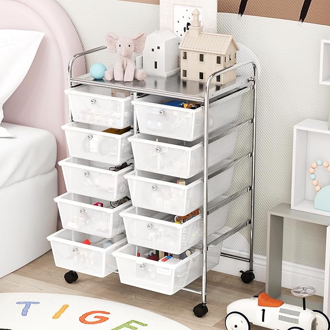 GOFLAME 10-Drawer Rolling Storage Cart, Art Craft Storage Organizer on Wheels - Image 7