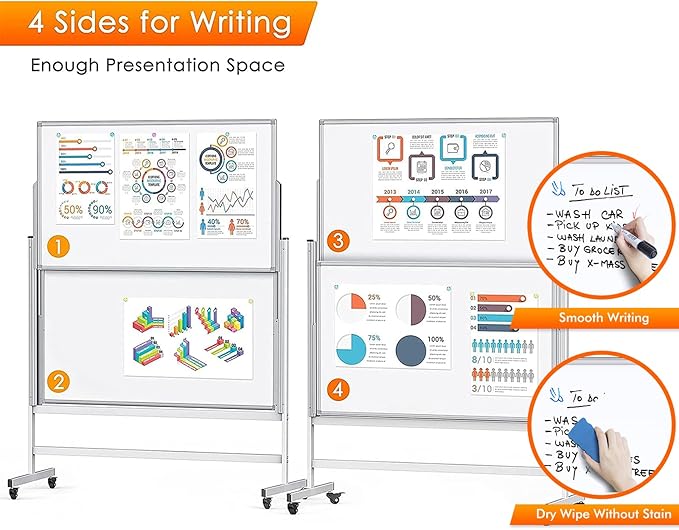 maxtek Dry Erase Whiteboard Height Adjustable, Easel Stand Rolling White Board - Image 8