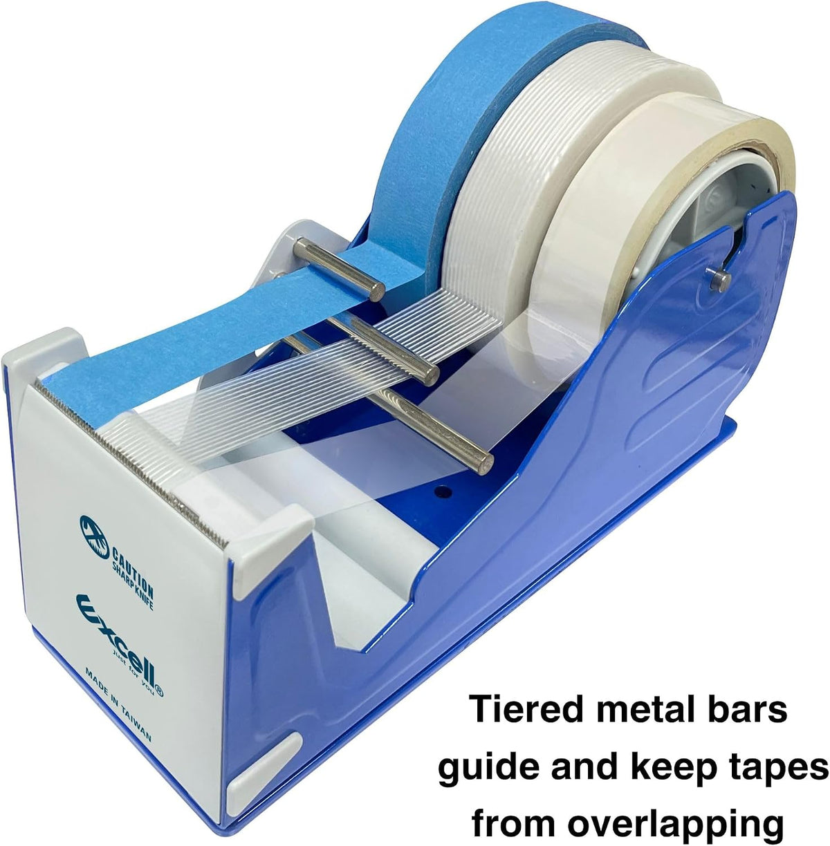 by Excell Deluxe Triple Extra Wide Metal Multi-Roll Desktop Tape Dispenser