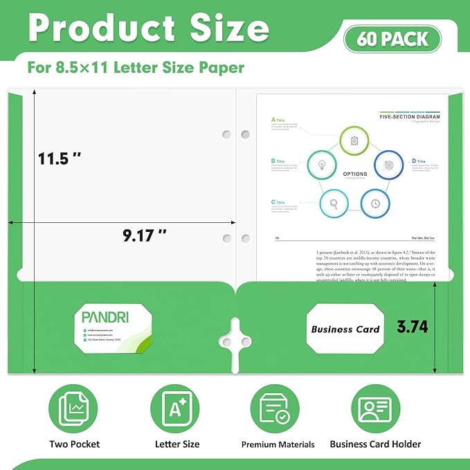 Two Pocket Portfolio Folders, PANDRI 60 Pack 3 Hole Punched 2 Pocket Folders - Image 2