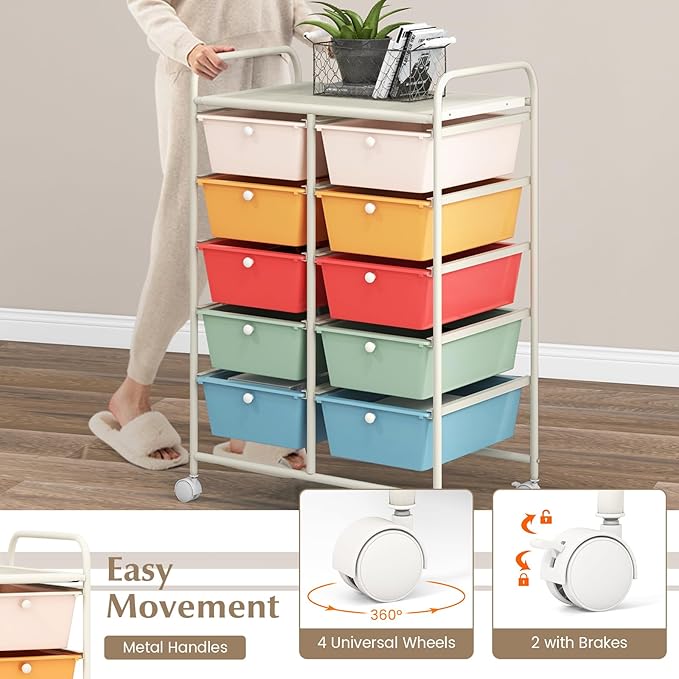 GOFLAME 10-Drawer Rolling Storage Cart, Art Craft Storage Organizer on Wheels - Image 5