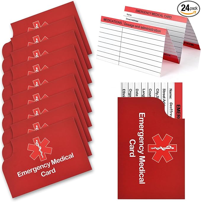 24 Pack Red Emergency Medical ID Wallet by DLUGOPIS