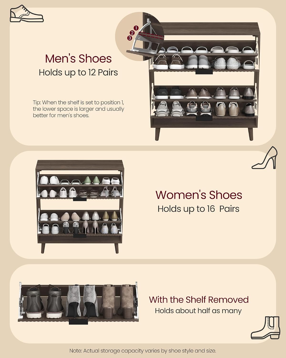 VASAGLE MAXE Collection - Shoe Storage Cabinet with 2 Flip Drawers, Freestand...
