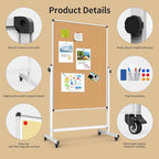 Double-Sided Corkboard Whiteboard, 32 x 48 Inches Dry Erase Board on Wheels - Image 2