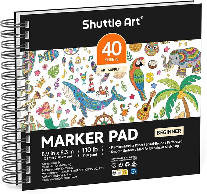 Shuttle Art Marker Pad, 8.9”x8.3” Portable Sketchbook, 40 Sheets Marker Drawing by ShuttleArt