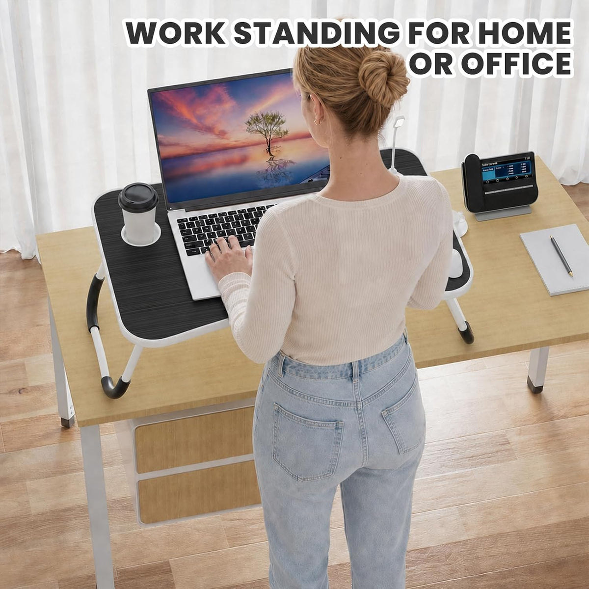 Lap Desk for Laptop Tray, Foldable Laptop Bed Desk with Storage Drawer