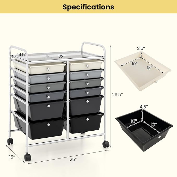 Giantex 12 Drawer Rolling Storage Cart Tools Scrapbook Paper Office School - Image 3