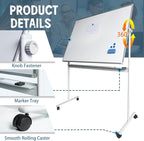 Rolling Whiteboard Magnetic Writeboard 48"x36" Flip Chart - Image 3