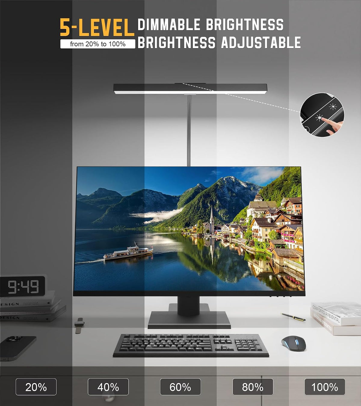 led desk lamp for home office with base on a desk or shelf