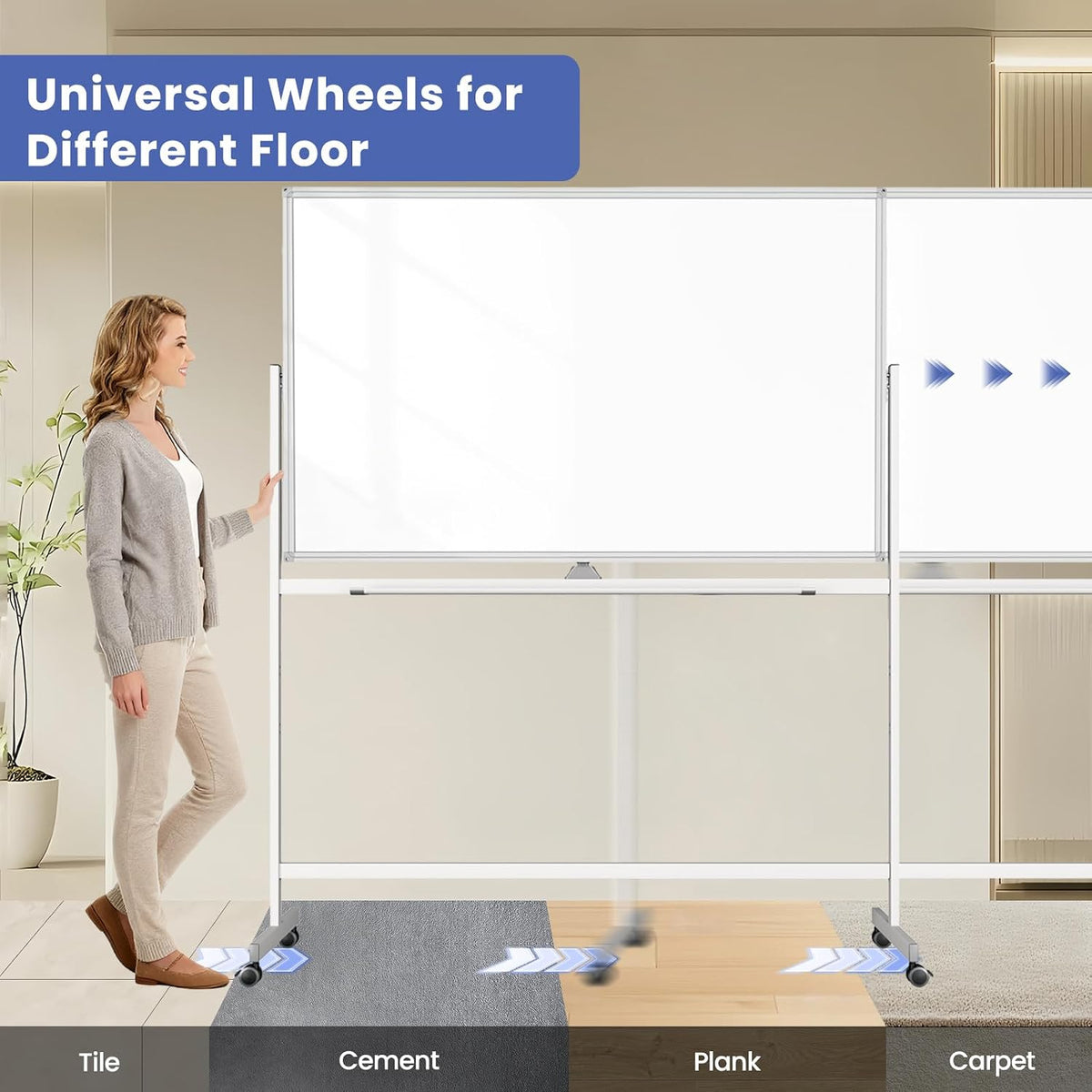 Rolling White Board on Wheels, 72" x 48" Large Dry Erase Board with...