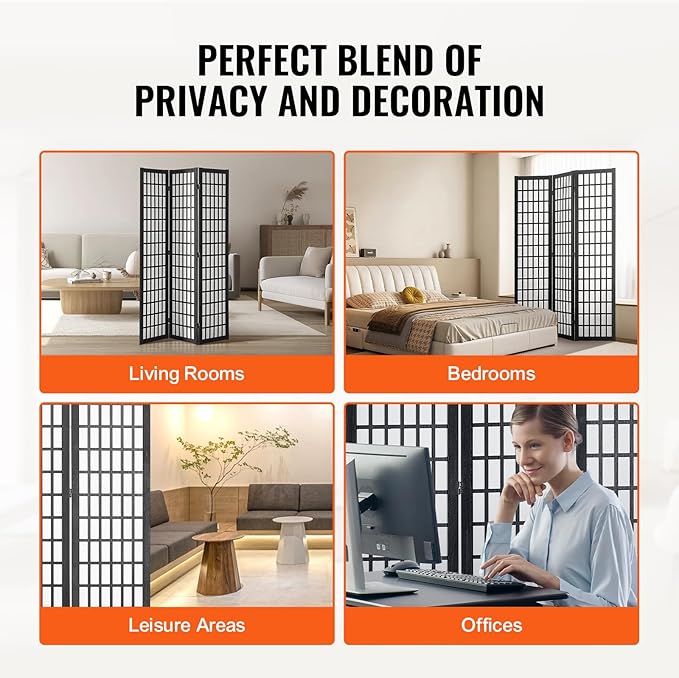 VEVOR Room Divider, 3 Panel Japanese Room Divider, Wood Folding Privacy Screen - Image 6