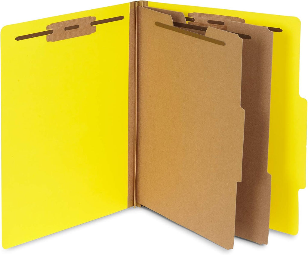Blue Summit Supplies 10 Classification Folders, 2 Divider, Yellow | Heavy-duty, 2 in expansion, 2 prong fasteners, 2 dividers, 6 sections, for medical, legal, and personnel files