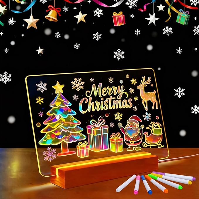 SetGame Led Note Board with Colors 7 Pens, Light Up Dry Erase Board with Stand by AcrylicHolidayDecorations