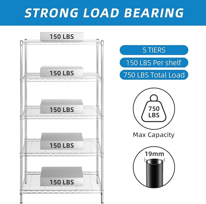 Guan River 5-Shelf Adjustable Metal Shelf Wire Shelving Unit Storage Rack - Image 4