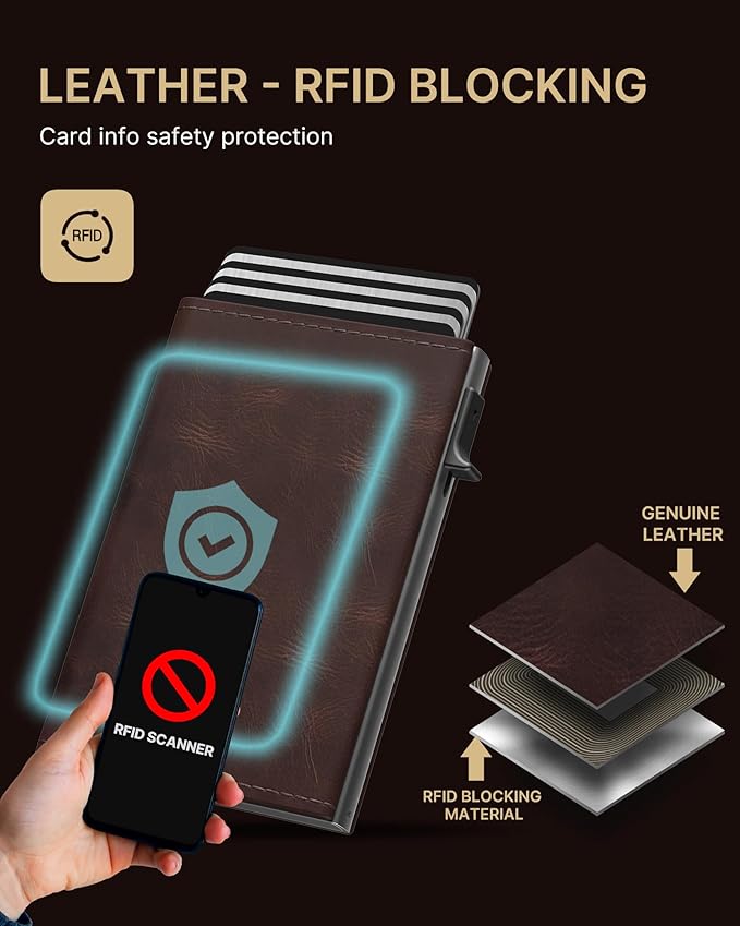 typecase Mens Wallet Card Holder: Pop Up Aluminum Case, Genuine Leather - Image 5