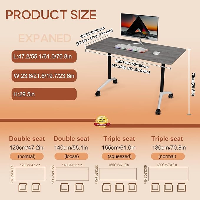 Folding Conference Table 4ft 5ft, Foldable Office Meeting Desk - Image 2