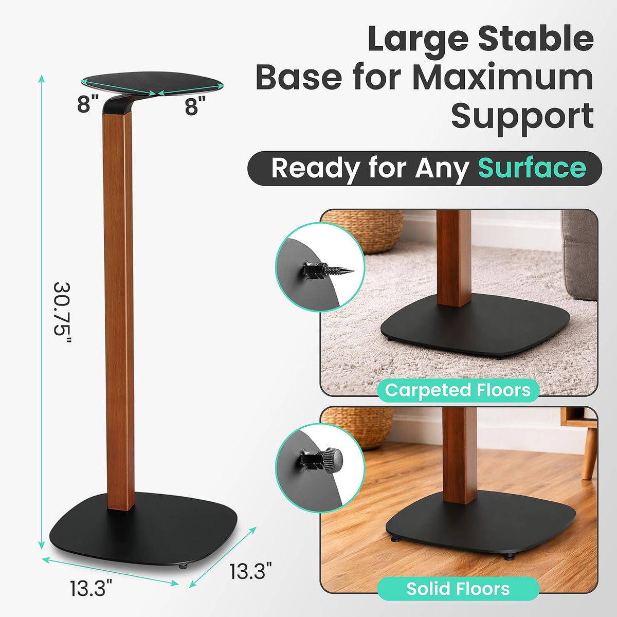 ynVISION.DESIGN Wood and Metal Speaker Stands, Pair, Black and Walnut