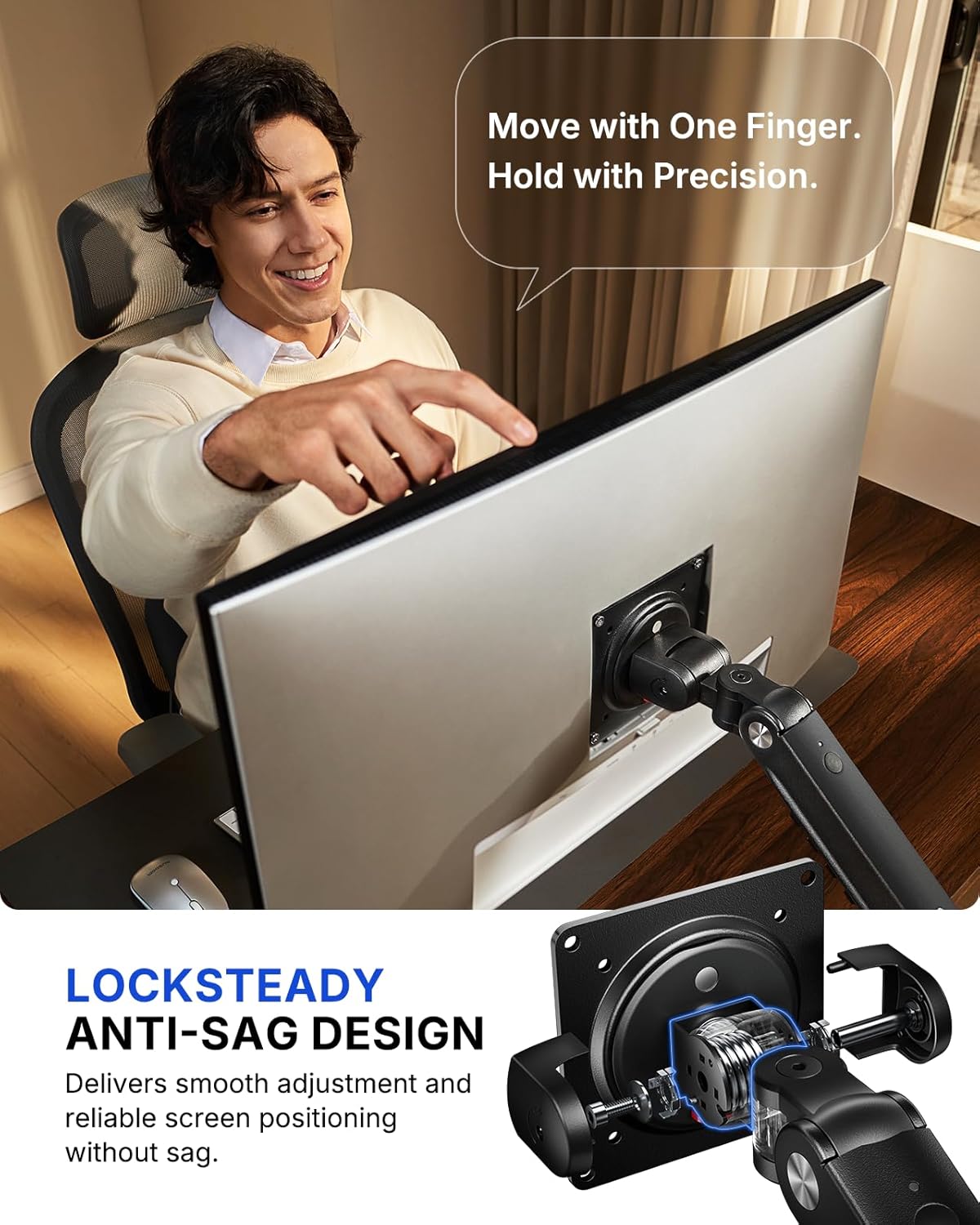 huanuo flowlift™ pro monitor arm for 13–32" screens, side view