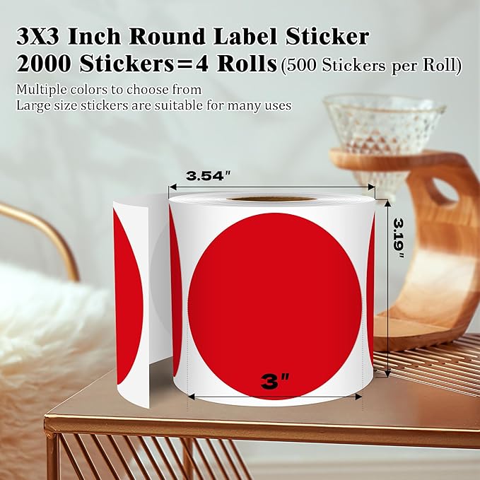 3 Inch Round Colored Dot Stickers, 4 Rolls in Dispenser Box - Image 2