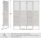 Svimi Folding Room Divider, 66.9 Inch 4 Panels Wood Carved Privacy Screens - Image 5