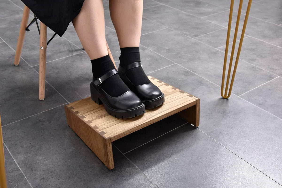 KIRIGEN Adjustable Wooden Under Desk Footrest, Office Foot Stool, Brown