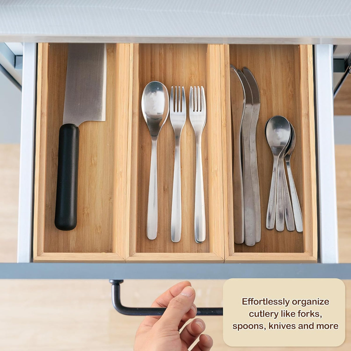 Kigley 8 Pcs Bamboo Kitchen Drawer Organizer, 9x3x2 Inch, Wood