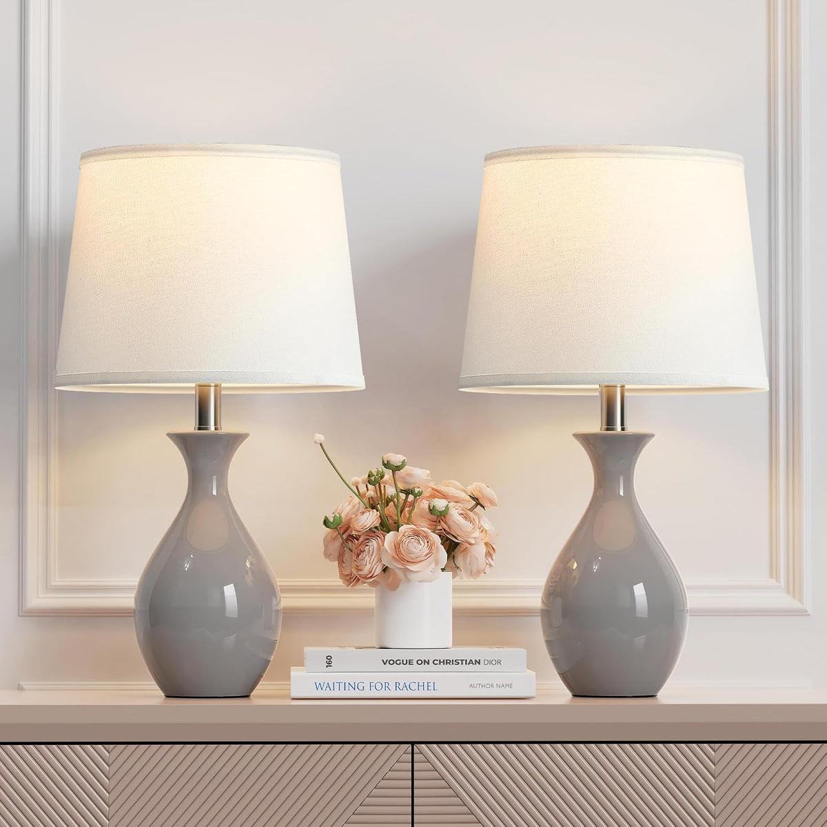 PARTPHONER Table Lamp Set of 2, Modern Ceramic Bedside Lamps for Night Stands...