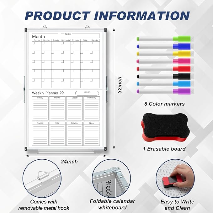 Lincia Dry Erase Calendar for Wall Undated Dry Erase Calendar Planner Aluminum - Image 2