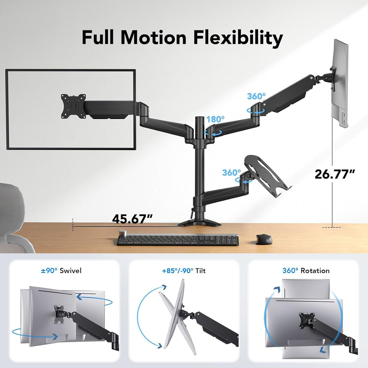 HUANUO Dual Monitor and Laptop Mount for Max 32” Monitor and 17” Laptop, Adju...