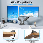 dual monitor mount for screens up to 43" shown in use