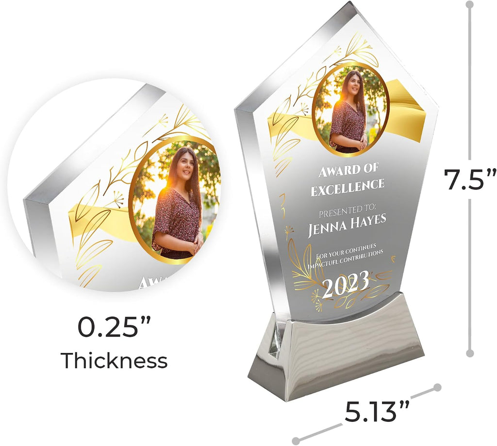 7 1/2" Personalized Glass Plaque for Awards and Trophies Custom Award for Employee of the Month, Retirement, Leadership and Appreciation Gift Awards (D7)