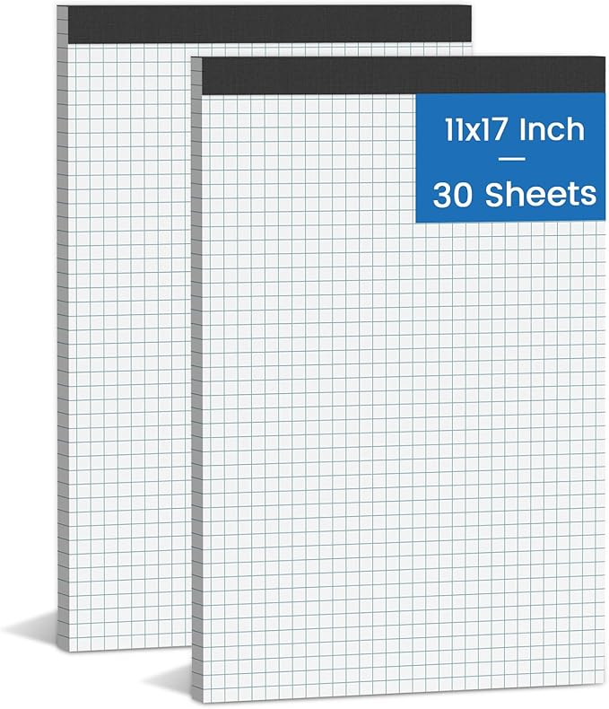 2 Pack Graph Paper Pad 11x17 for Blueprint Drawings, Engineering Drawing by Aidunmis