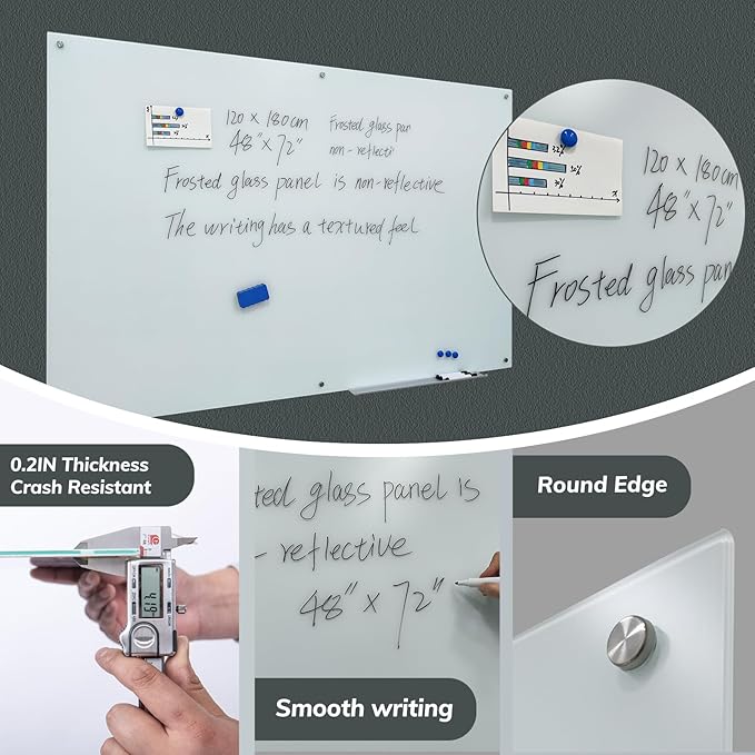 Magnetic Frosted Glass Whiteboard 48"x72" Glass Dry Erase Board 48"x72" Wall - Image 4