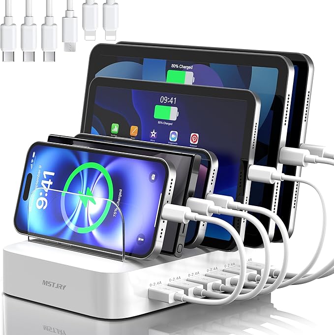 MSTJRY Charging Station for Multiple Devices : 6 Port USB Charger Stations by MSTJRY