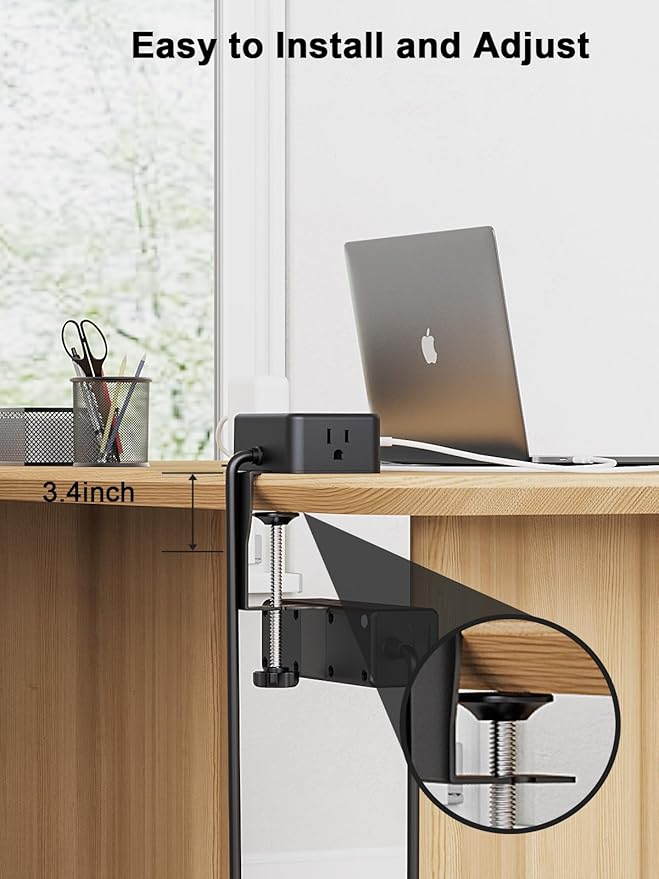 Desk Clamp Power Strip 13 Outlet 2USB-C Ports, 2 USB-A Ports, Desktop Edge - Image 3