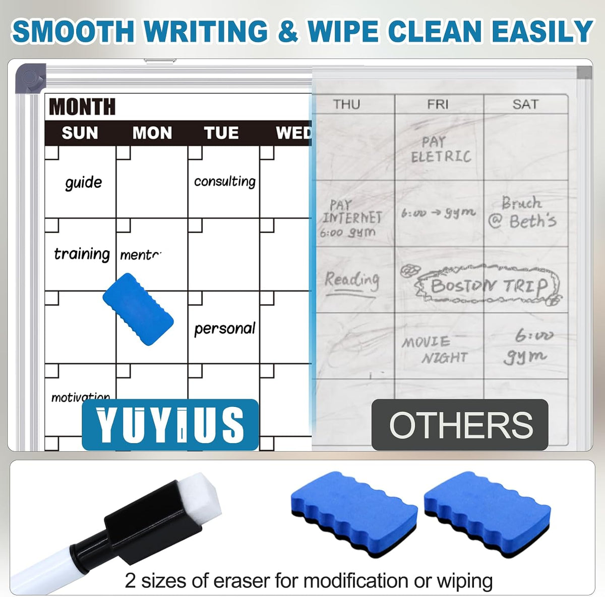 Calendar Whiteboard for Wall, 36" x 24" Double Sided Monthly Dry Er...