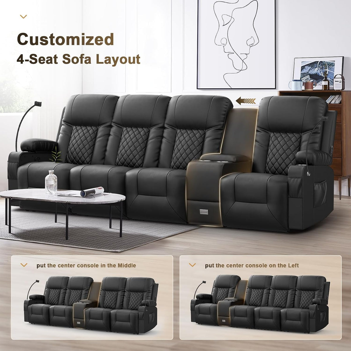 YONISEE 4 Seat Rcliner Sofa Set for Living Room