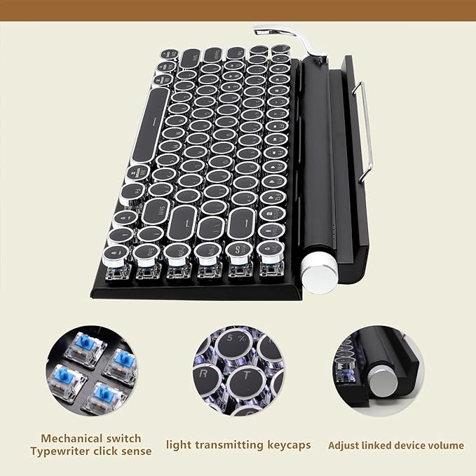 Adventurers Typewriter Style Retro Mechanical Keyboard, 83 Key Bluetooth 5.0 - Image 3