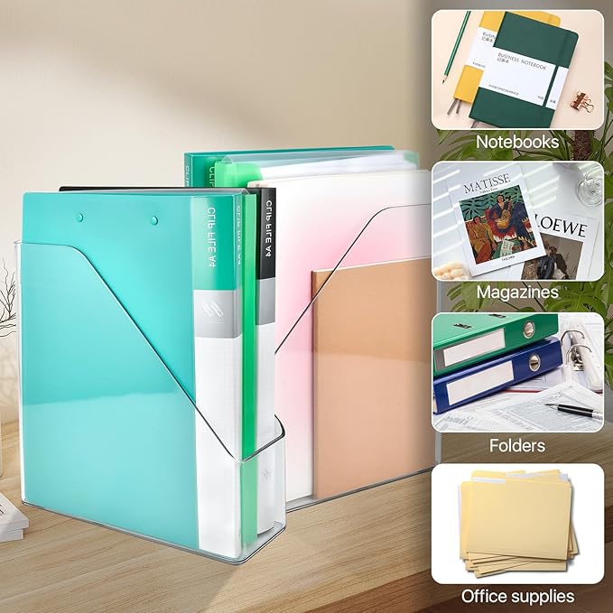 Akamino 2 Pack Acrylic Magazine File Holder, A4 Vertical File Organizer - Image 6
