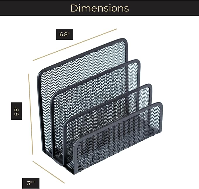 BLU MONACO Black Metal Mesh Letter Sorter | 3-Slot Mail Organizer - Image 6